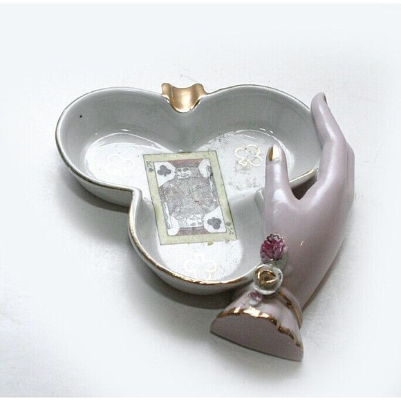 Vtg 1950's Porcelain Ashtray King of Spades Card ladies Hand retro home decor - Picture 2 of 4